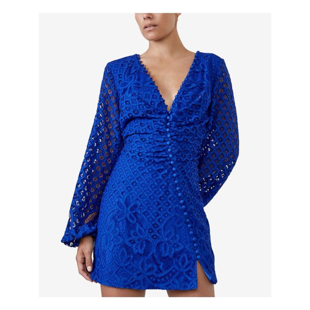 BARDOT Womens Blue Button-Balloon Sleeve Micro Mini Cocktail Sheath Dres…